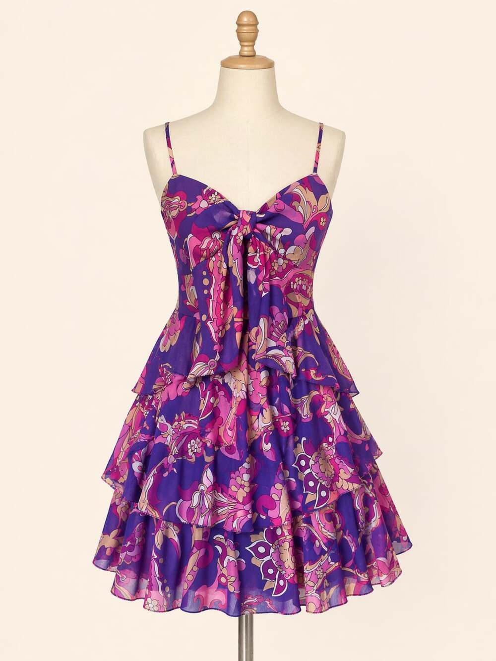 Y2K Juicy Couture‎ Paisley Ruffle Mini Dress Pink Purple Size 8